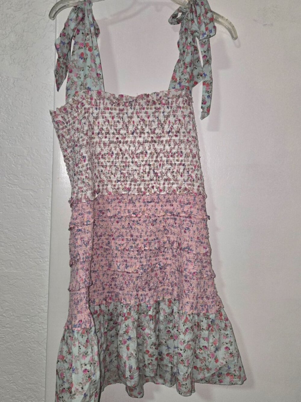 LoveShackFancy XL Floral Smocked Tie Shoulder Mini Dress Cottagecore - Picture 5 of 10